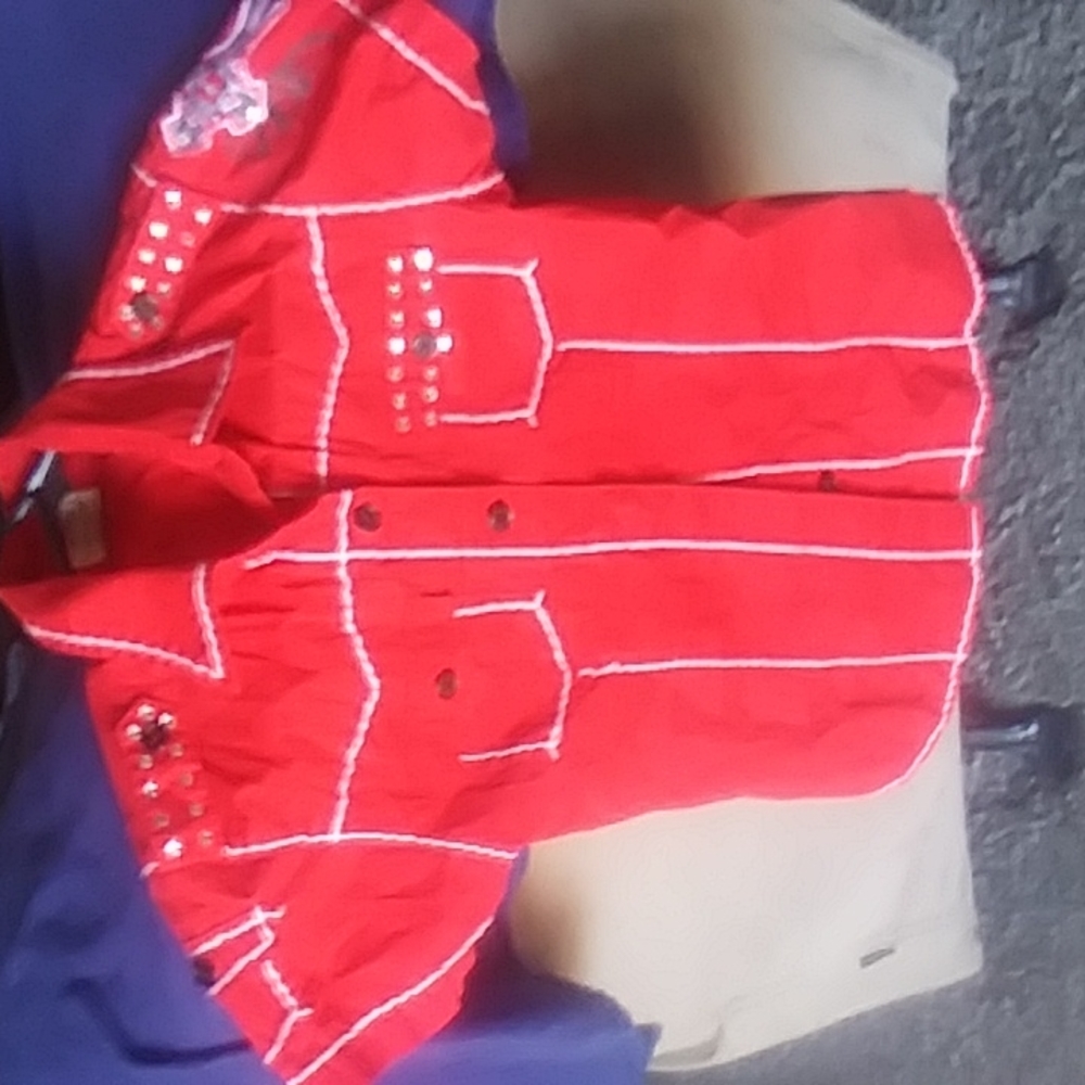 Red button down royalty shirt with diamond studs